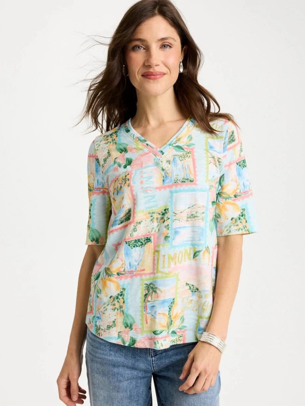 CHICO'S | Limoni Dolci Cotton Slub V-Neck Tee